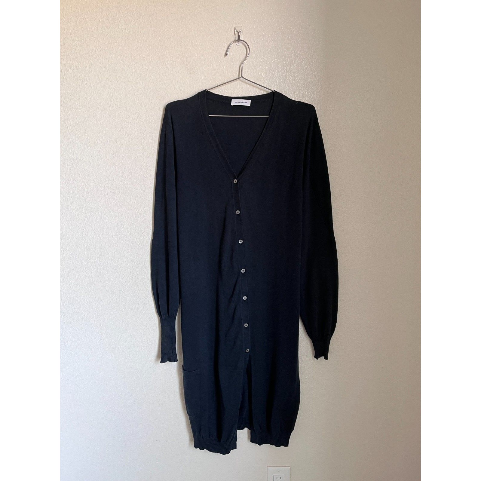 Costume National Cotton Long Duster Cardigan In Vintage Black Size Large